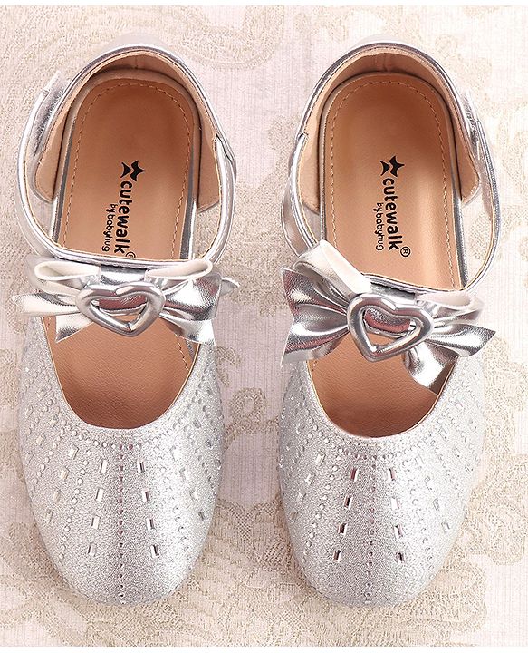 Cute Walk by Babyhug Ballerinas With Velcro Closure & Knot Applique - Silver