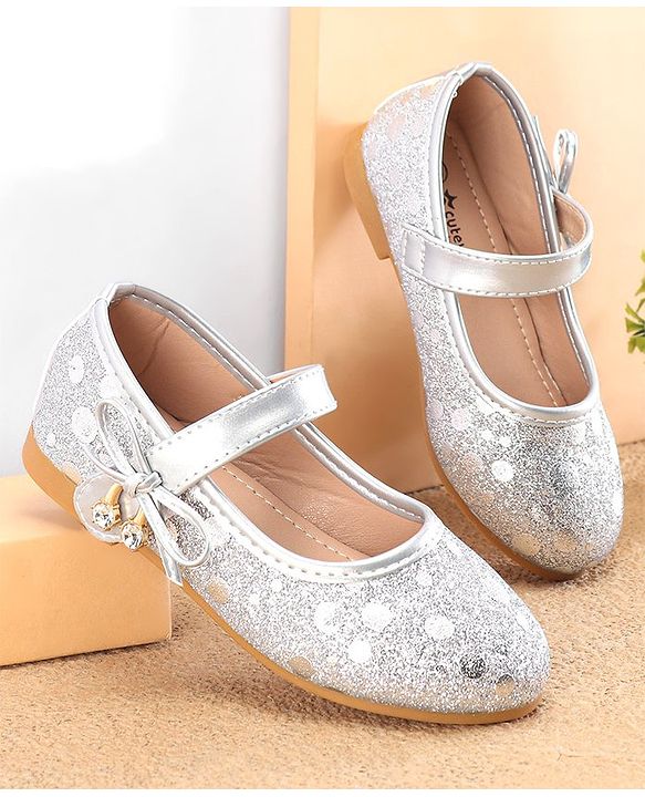 Cute Walk by Babyhug Ballerinas With Velcro Closure & Bow Applique - Silver