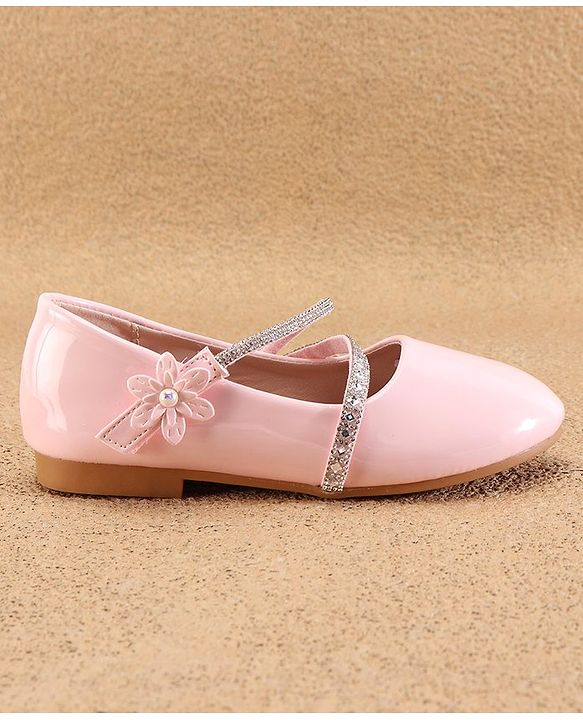 Cute Walk by Babyhug Velcro Closure Ballerinas with Floral & Beads Applique -Pink