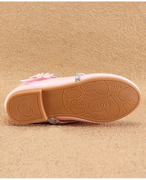Cute Walk by Babyhug Velcro Closure Ballerinas with Floral & Beads Applique -Pink
