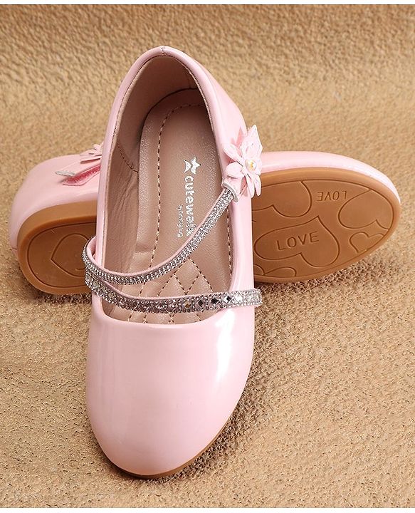 Cute Walk by Babyhug Velcro Closure Ballerinas with Floral & Beads Applique -Pink