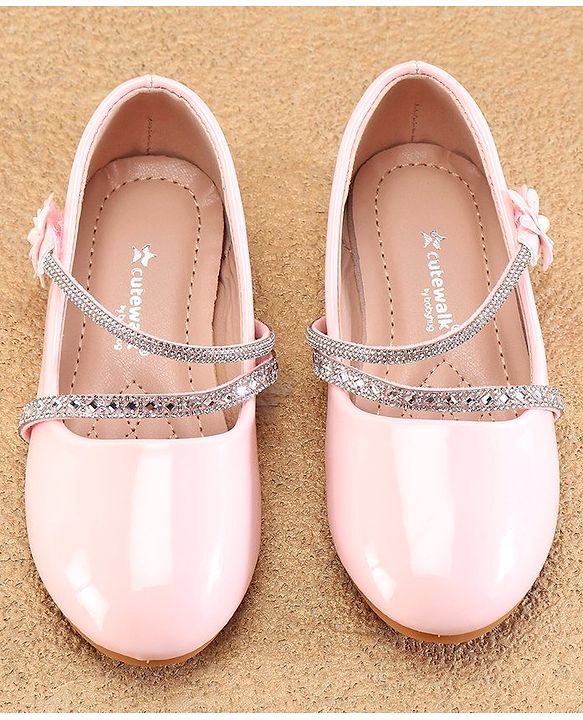 Cute Walk by Babyhug Velcro Closure Ballerinas with Floral & Beads Applique -Pink