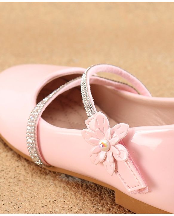 Cute Walk by Babyhug Velcro Closure Ballerinas with Floral & Beads Applique -Pink