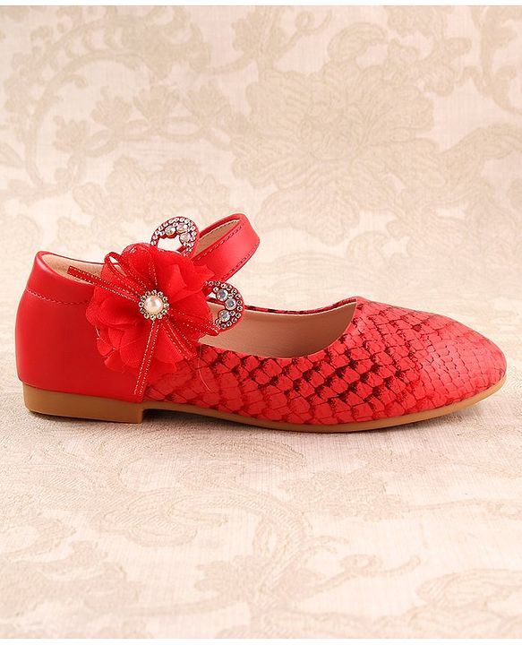 Cute Walk by Babyhug Ballerina Velcro Closure With Floral Applique- Red
