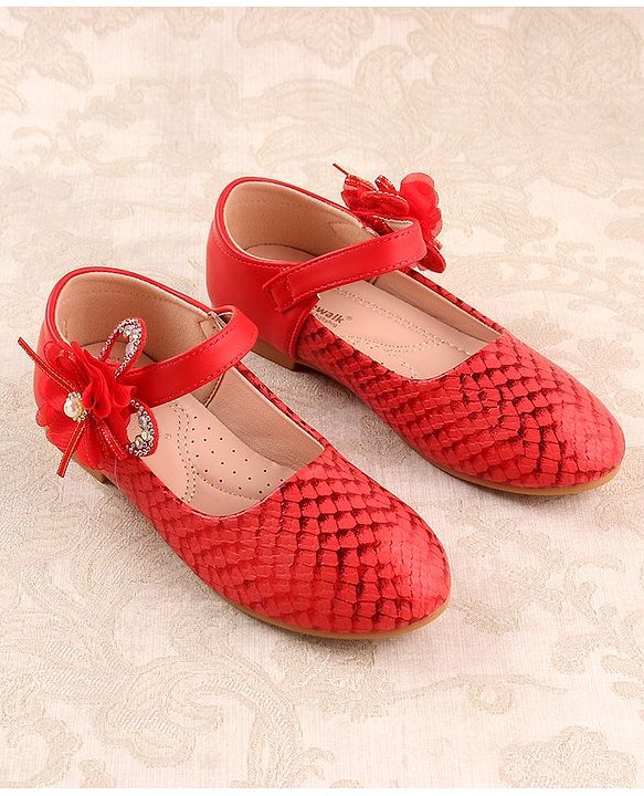 Cute Walk by Babyhug Ballerina Velcro Closure With Floral Applique- Red
