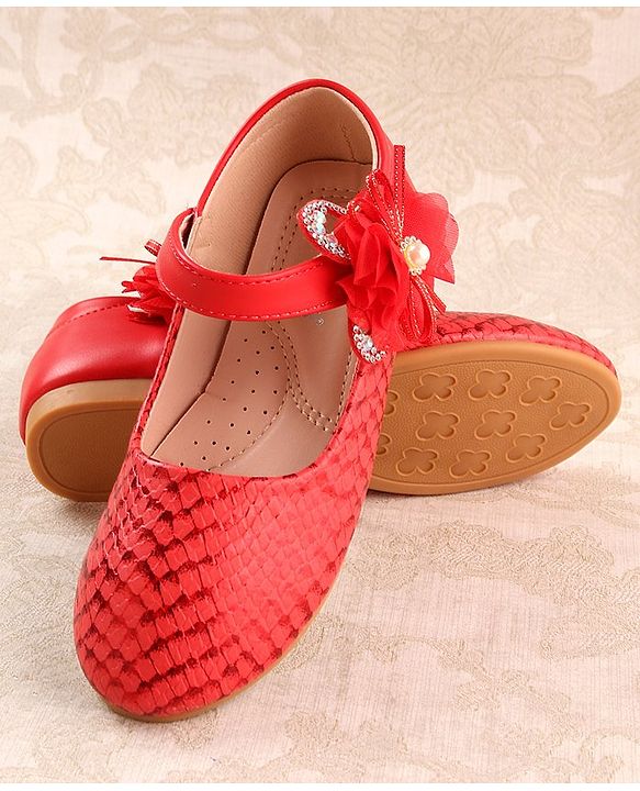 Cute Walk by Babyhug Ballerina Velcro Closure With Floral Applique- Red