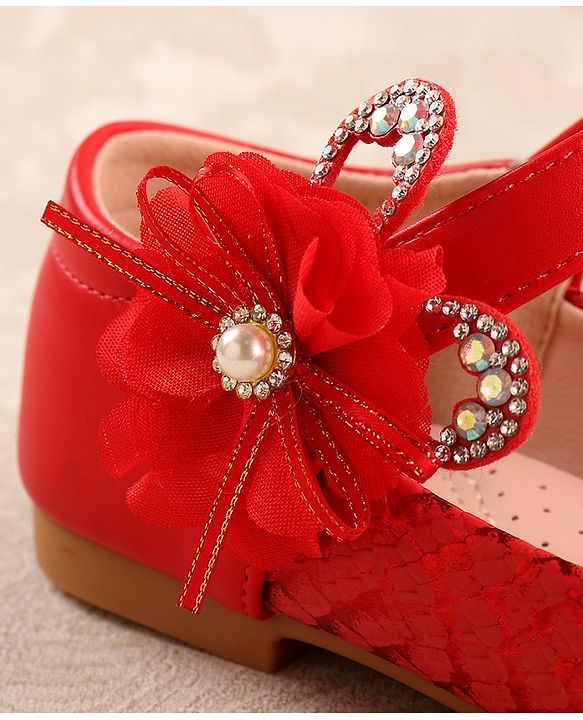 Cute Walk by Babyhug Ballerina Velcro Closure With Floral Applique- Red