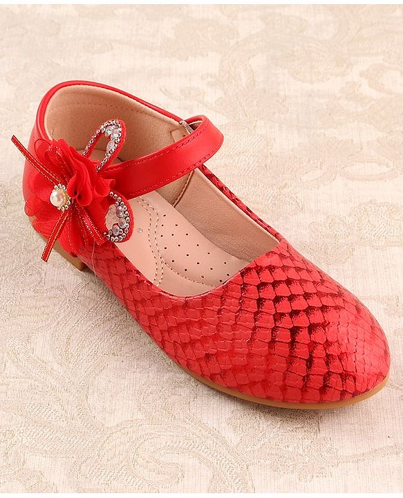 Cute Walk by Babyhug Ballerina Velcro Closure With Floral Applique- Red