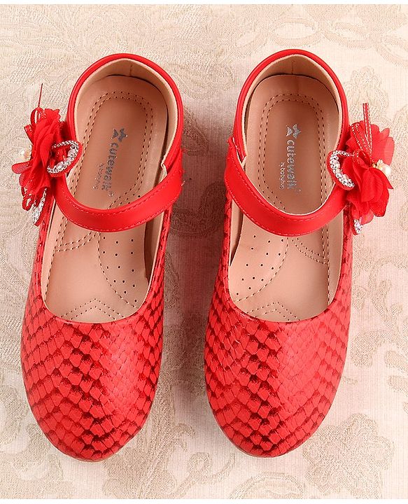 Cute Walk by Babyhug Ballerina Velcro Closure With Floral Applique- Red
