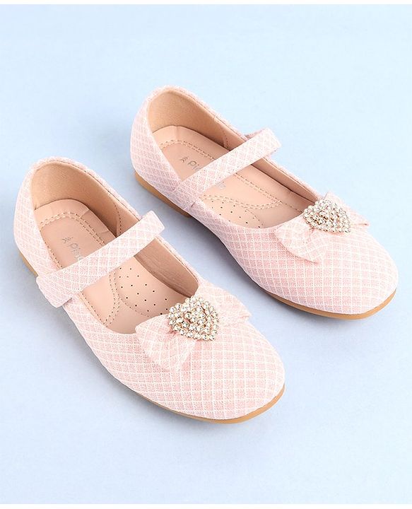 Pine Kids Ballerinas With Velcro Closure & Bow Applique - Pink