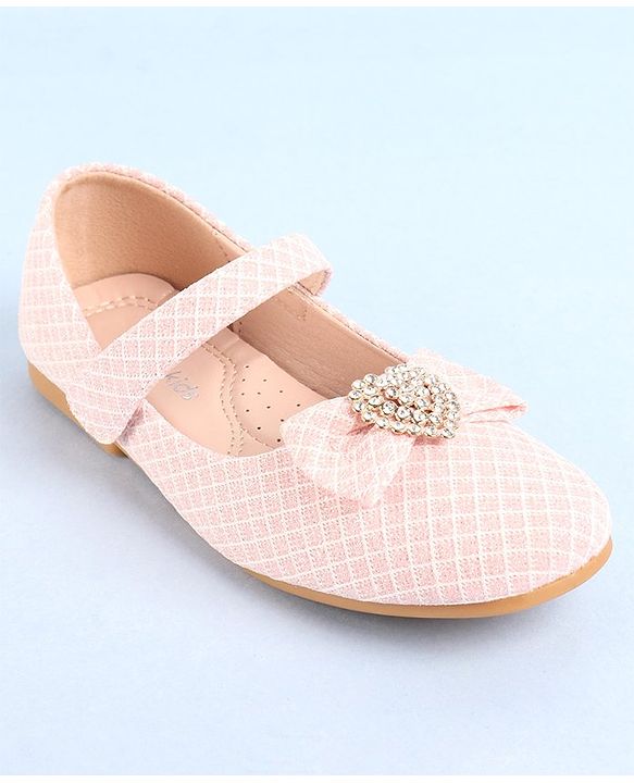 Pine Kids Ballerinas With Velcro Closure & Bow Applique - Pink