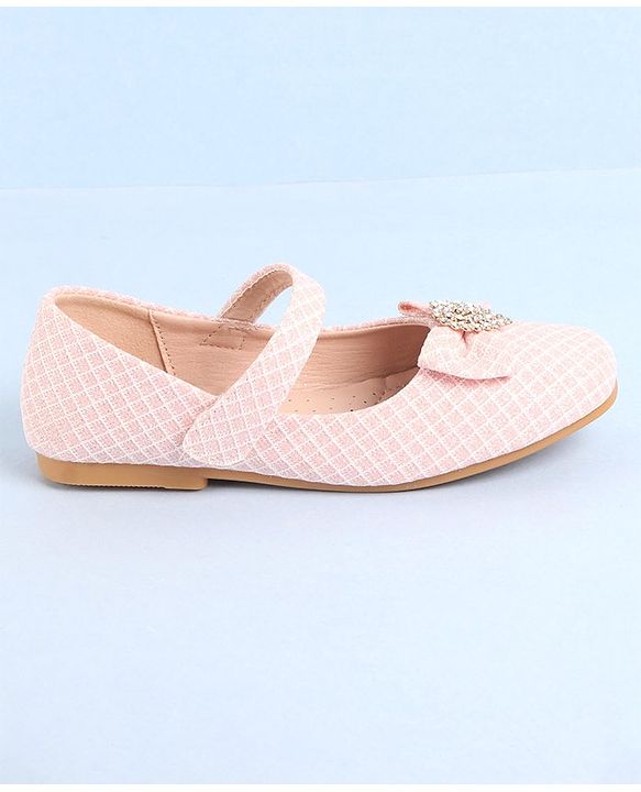 Pine Kids Ballerinas With Velcro Closure & Bow Applique - Pink