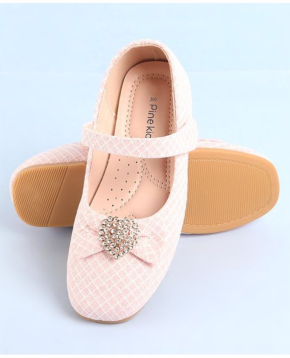 Pine Kids Ballerinas With Velcro Closure & Bow Applique - Pink