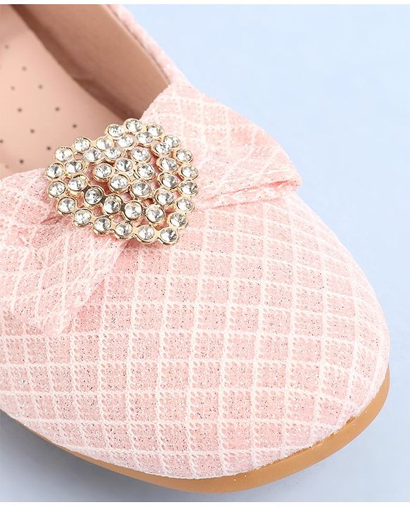 Pine Kids Ballerinas With Velcro Closure & Bow Applique - Pink