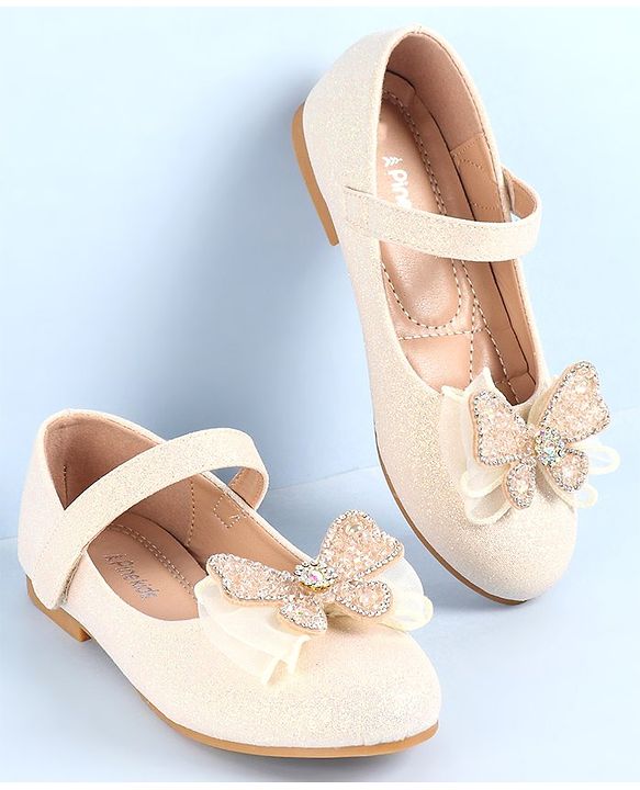 Pine Kids Ballerina with Velcro Closure  & Butterfly Applique - Beige