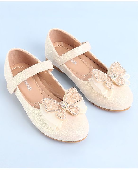 Pine Kids Ballerina with Velcro Closure  & Butterfly Applique - Beige