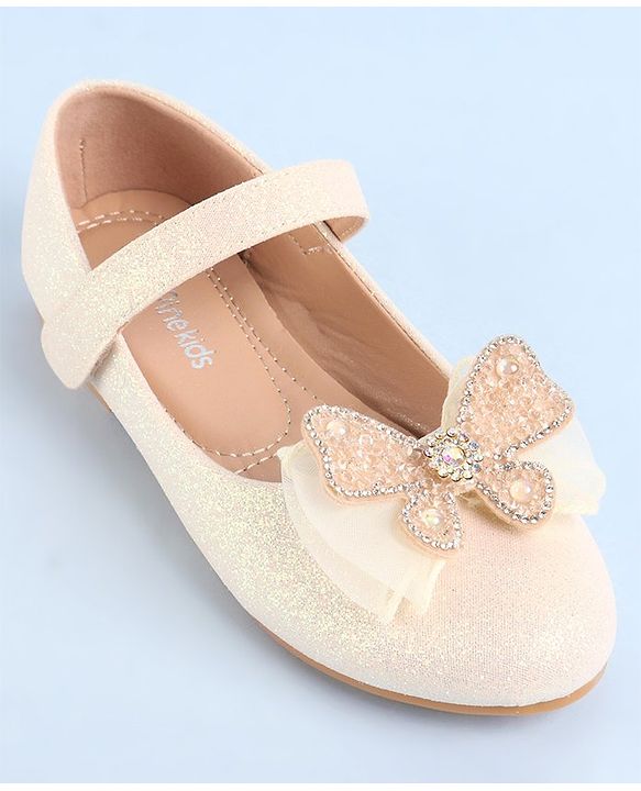 Pine Kids Ballerina with Velcro Closure  & Butterfly Applique - Beige