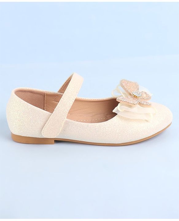 Pine Kids Ballerina with Velcro Closure  & Butterfly Applique - Beige