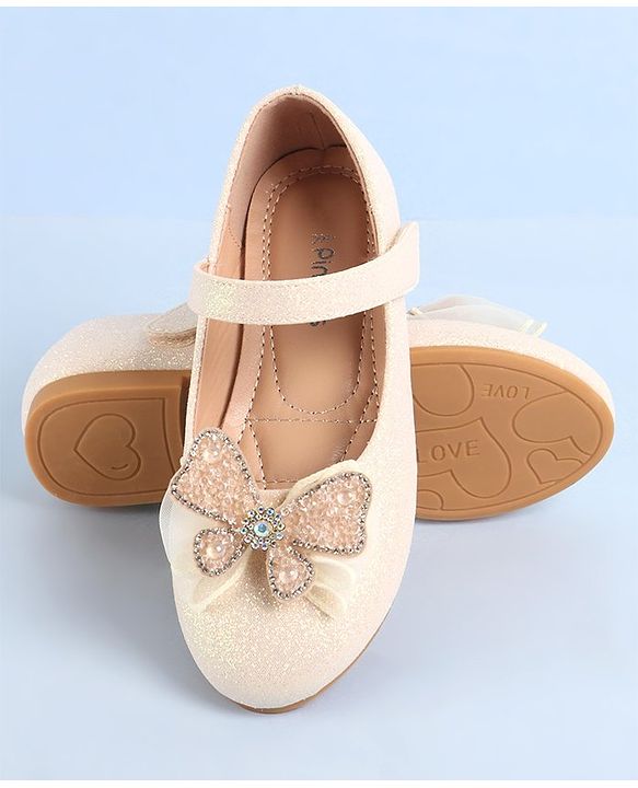 Pine Kids Ballerina with Velcro Closure  & Butterfly Applique - Beige