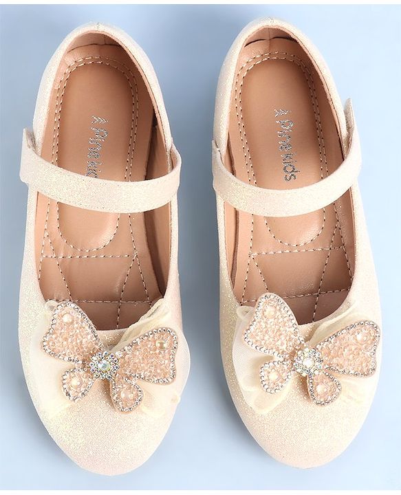 Pine Kids Ballerina with Velcro Closure  & Butterfly Applique - Beige