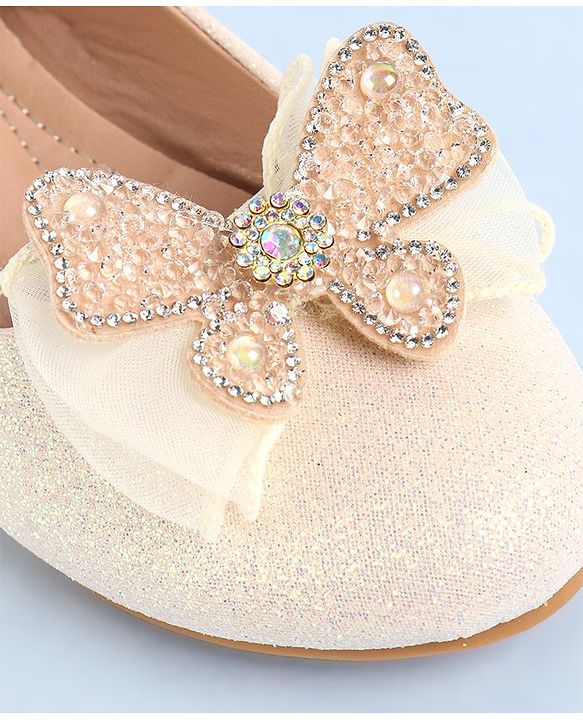 Pine Kids Ballerina with Velcro Closure  & Butterfly Applique - Beige