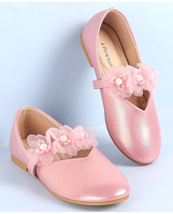 Pine Kids Slip On Ballerina with Corsage Applique -   Pink