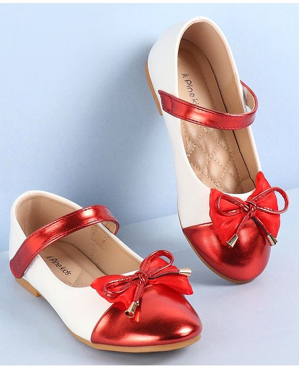 Pine Kids Velcro Closure Ballerina With Bow Applique- Red