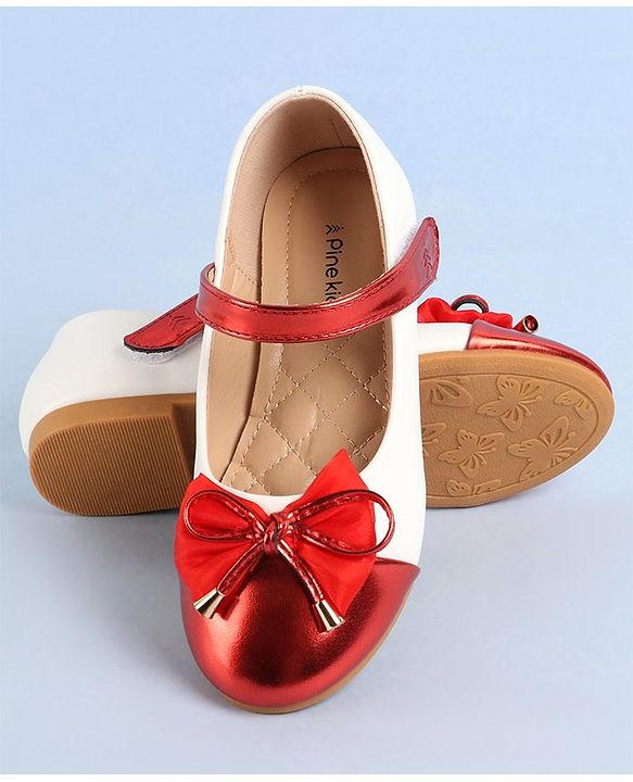 Pine Kids Velcro Closure Ballerina With Bow Applique- Red