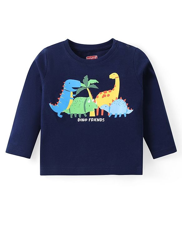 Babyhug Cotton Knit Full Sleeves Night Suit With Dinosaur Print - Navy