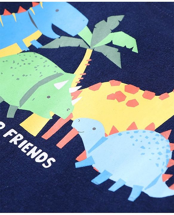 Babyhug Cotton Knit Full Sleeves Night Suit With Dinosaur Print - Navy