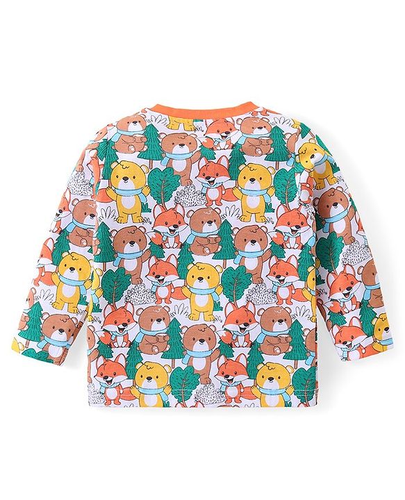 Babyhug Cotton Knit Full Sleeves Night Suit With Teddy Bear Print - Multicolor