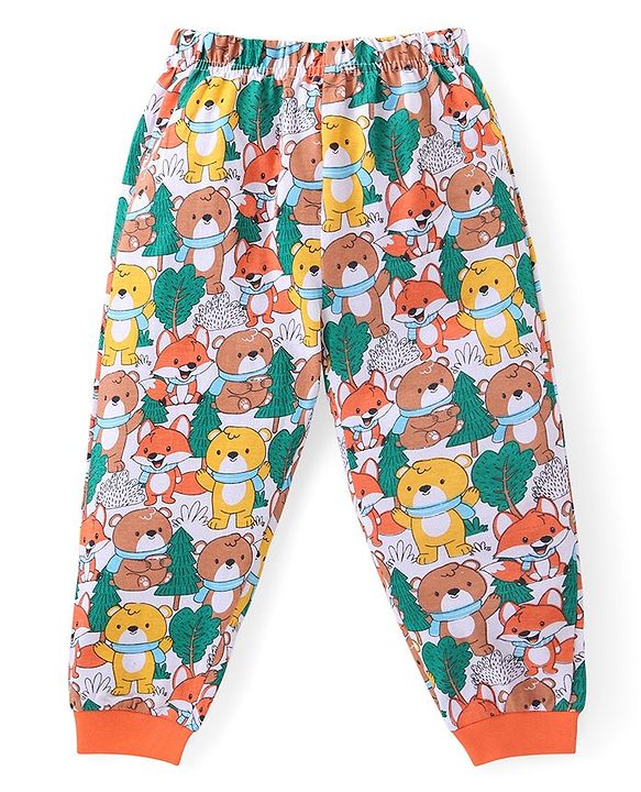 Babyhug Cotton Knit Full Sleeves Night Suit With Teddy Bear Print - Multicolor