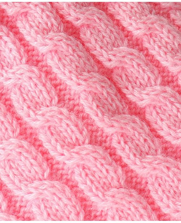 Babyhug Woollen Cable Knit Design Cap With Pom Pom - Pink