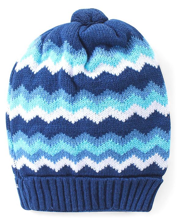 Babyhug Knitted Chevron Design Woollen Cap - Blue