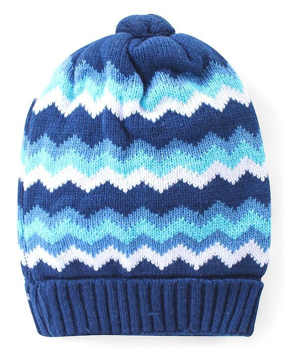 Babyhug Knitted Chevron Design Woollen Cap - Blue