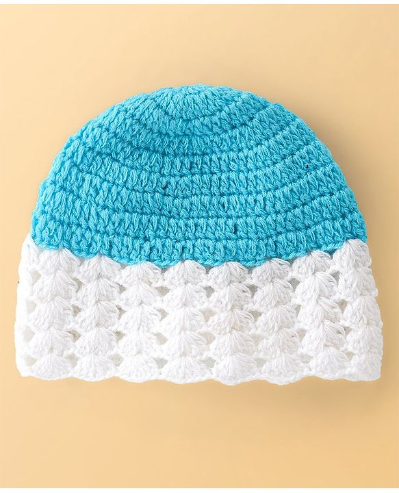 Babyhug Woolen Knitted Crochet Design Cap - Blue & White
