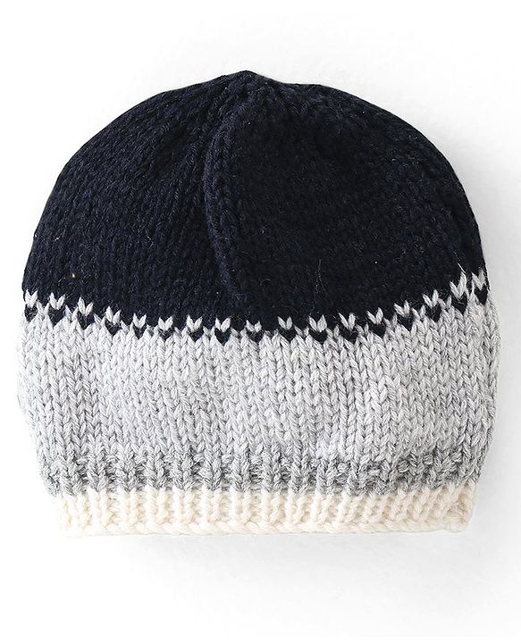 Babyhug Woollen Knitted Cap - Navy Blue & Grey
