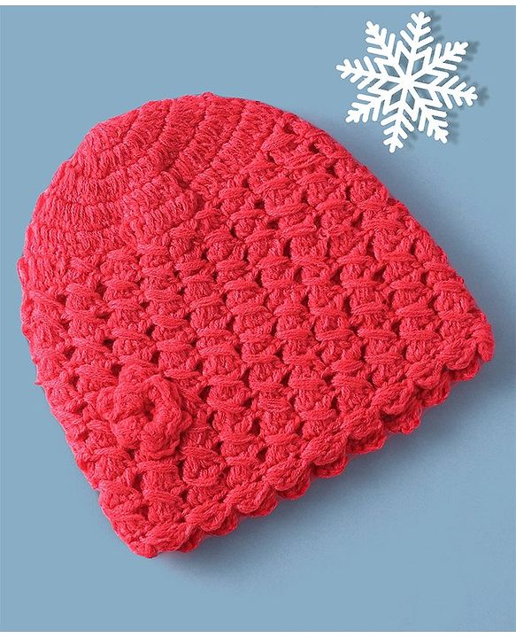 Babyhug Woollen Crochet Knitted Design Cap - Red