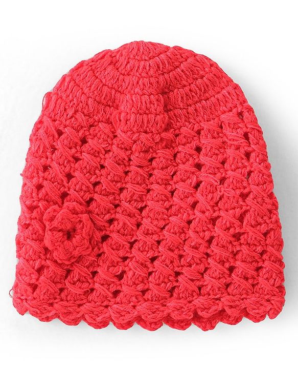 Babyhug Woollen Crochet Knitted Design Cap - Red