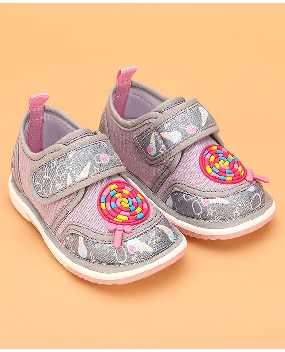 Cute Walk by Babyhug Velcro Closure & Candy Applique Casual Shoes - Grey