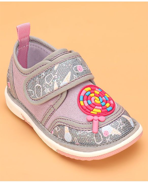 Cute Walk by Babyhug Velcro Closure & Candy Applique Casual Shoes - Grey