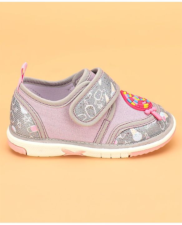 Cute Walk by Babyhug Velcro Closure & Candy Applique Casual Shoes - Grey