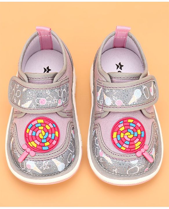 Cute Walk by Babyhug Velcro Closure & Candy Applique Casual Shoes - Grey