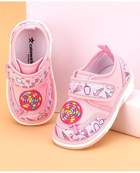 Cute Walk by Babyhug Velcro Closure & Candy Applique Casual Shoes - Pink
