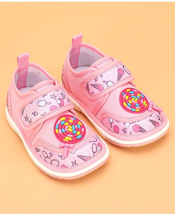 Cute Walk by Babyhug Velcro Closure & Candy Applique Casual Shoes - Pink