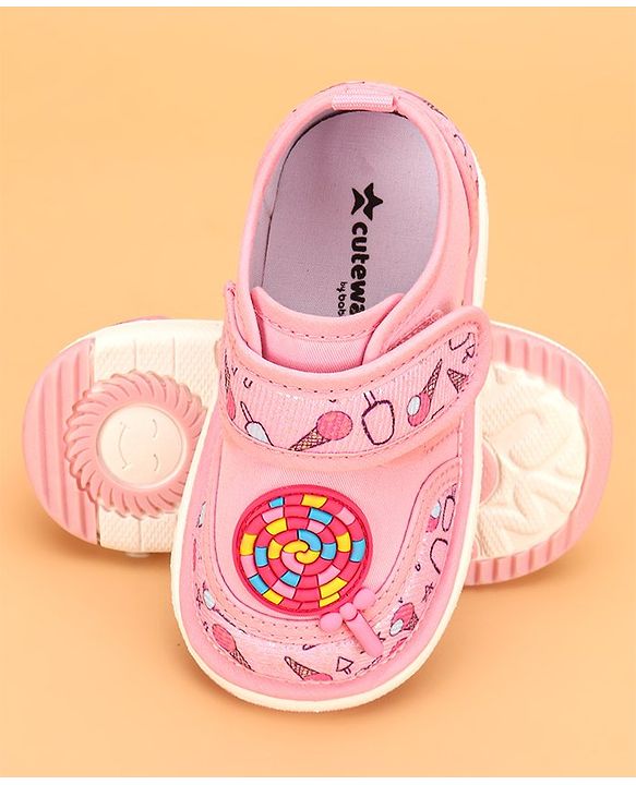 Cute Walk by Babyhug Velcro Closure & Candy Applique Casual Shoes - Pink