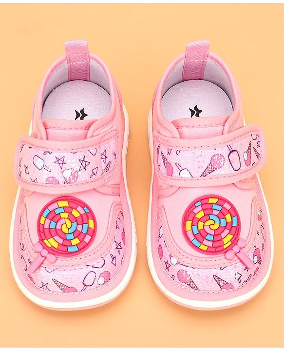 Cute Walk by Babyhug Velcro Closure & Candy Applique Casual Shoes - Pink