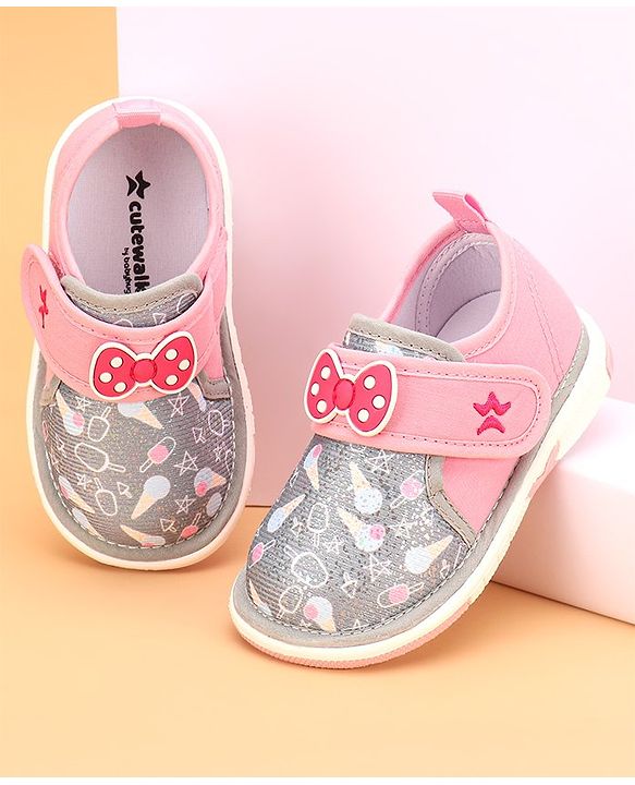 Cute Walk by Babyhug Velcro Closure & Bow Applique Casual Shoes - Pink