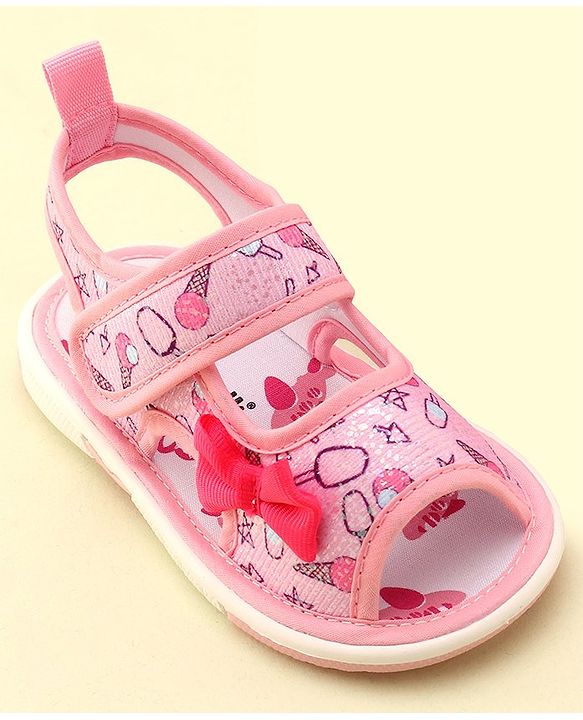 Cute Walk by Babyhug Slip On Musical Sandals with Velcro Closure & Stars Print - Pink