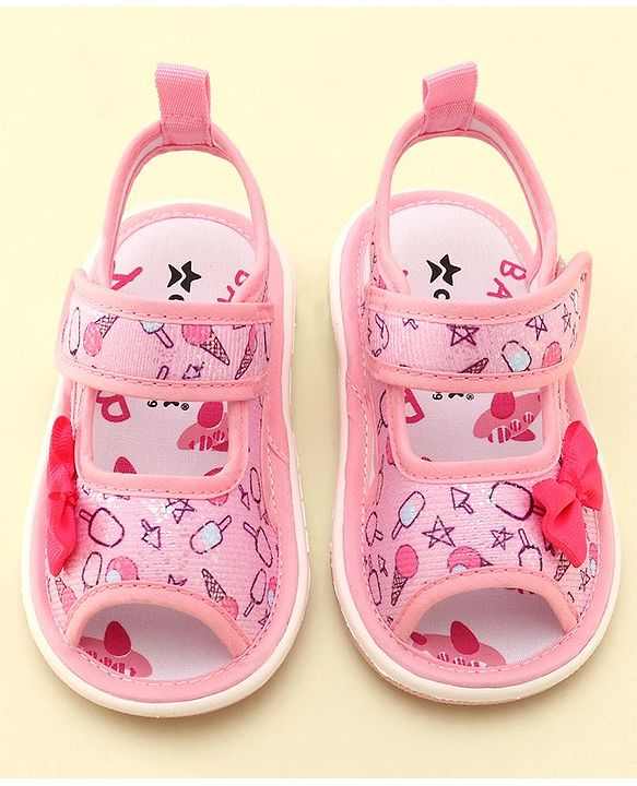 Cute Walk by Babyhug Slip On Musical Sandals with Velcro Closure & Stars Print - Pink